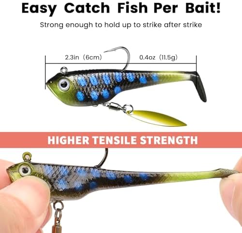 TRUSCEND Shadtale Easy Catch Soft Fishing Lures with BKK Hooks - Trembly Sinking and Vibrating Swim for More Bites, Pre-Rigged Swimbaits for Bass, Trout, Crappie, Walleye, Freshwater Saltwater Fishing - Image 5