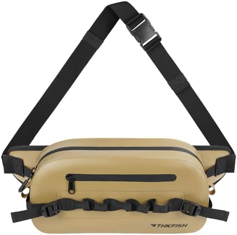 THKFISH Waterproof Fishing Waist Pack, Large Fishing Tackle Bag with Adjustable Strap, Airtight Zipper Closure, Lightweight Sling Fishing Waist Bag for Fly Fishing, Brown by THKFISH