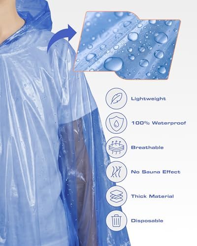 Hagon PRO Disposable Rain Ponchos for Adults, Hooded Poncho, Family 5 Pack - Image 4