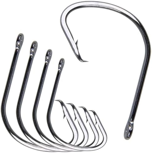 Circle Hooks for Catfish,50pcs/Box Saltwater Fishing Hooks High Carbon Steel Offset Inline Hooks Fishing Tackle for Bass Trout Freshwater by VATEICO