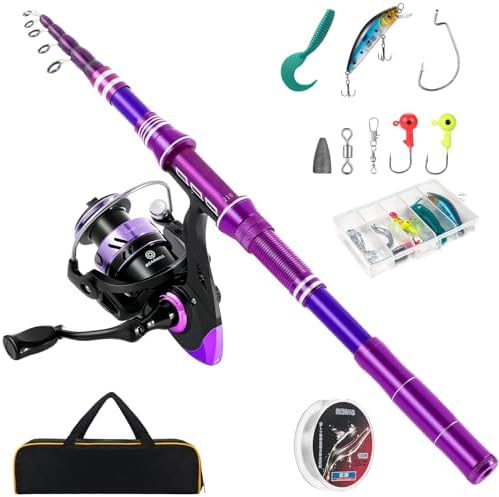 Carbon Fiber Fishing Rod and Reel Combos, Portable Telescopic Fishing Pole with Spinning Reel, Travel Bag for Saltwater Freshwater by Castaroud