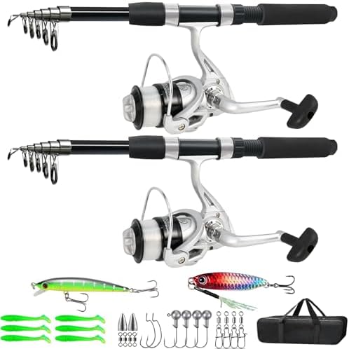 Fishing Pole Combo, 6.9ft 2Pcs Telescopic Rods Set, Collapsible Carbon Fiber Fishing Rods, 2PCS Spinning Reel Set with Carrier Bag Freshwater Fishing Rod and Reel Combos Kits by ForYouthandBeginners