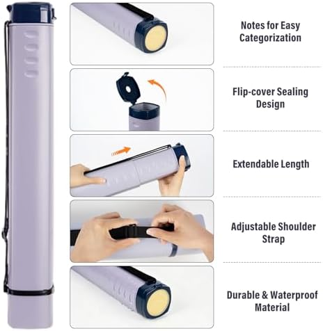 DEWEL Adjustable Poster Tube 24.5"-42", Expandable Drawing Tube with Strap - Image 3
