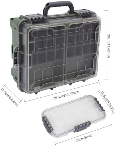 Fishing Tackle Box 3 Tiers Lure and Accessory Storage Organizer with Removable Tackle Tray Olive Green Tackle Trays for Anglers (Olive Green) - Image 2