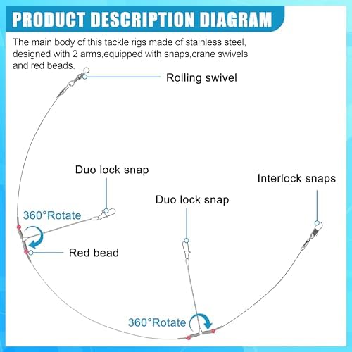 Fishing Leaders Saltwater Tackle Surf Fishing Rigs Bottom Hi-Low Rig High Strength Wire Leader Line with Swivel Snaps Beads Gear Equipment for Lures Bait Hooks - Image 2