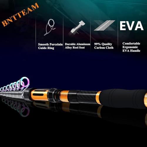Portable Fishing Spinning Rod and Reel Combo Set Carbon Fiber Fluorescent Rod Tip, with Fishing Lures Line Carrier Bag Kits for Travel Surf Saltwater Freshwater - Image 3
