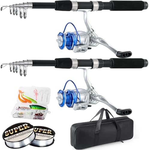 Tripquips Fishing Pole Combo, 6.9ft 2Pcs Telescopic Rods Set, Collapsible Fishing Rods, 2PCS Spinning Reel Set with Carrier Bag Freshwater Fishing Rod and Reel Combos Kits by Tripquips
