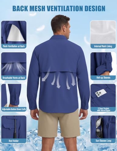 WULFUL Men's Sun Protection Fishing Shirts UPF 50+ Lightweight Quick Dry Cooling Long Sleeve Shirts for Work Hiking Safari - Image 5