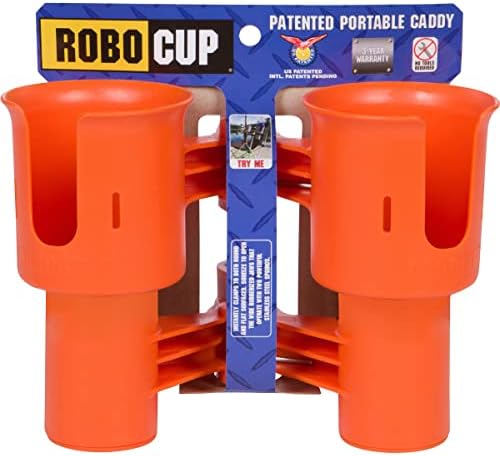 ROBOCUP, (Orange), Patented Clamp On Boat Cup Holder |Multifunction Dual Drink Caddy for Fishing Poles, Tools, Net, Gaff |Portable Storage for Boating, Beach, Umbrellas, Golf Carts, Strollers - Image 2