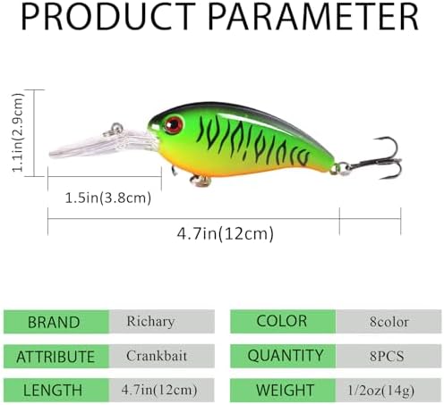 Crankbait Lures Kit, 8-Pack Lifelike Hard Swimbaits with Diving Lip for Bass Fishing, Assorted Colors, Freshwater Saltwater Fishing Gear for Bass, Trout, Pike - Image 3