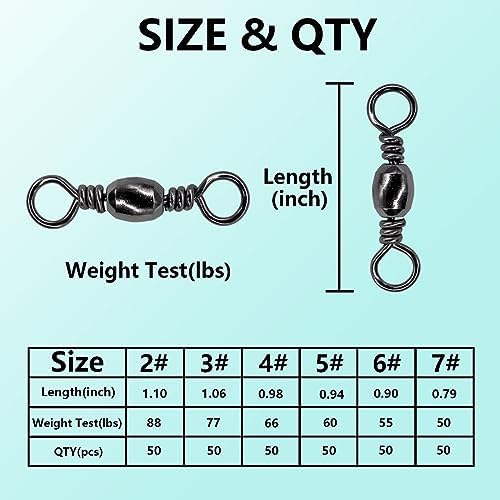 Fishing Barrel Swivels Kit, 300pcs Stainless Steel Rolling Bearing Snap Connector for Saltwater Freshwater Fishing#2#3#4#5#6#7 - Image 4