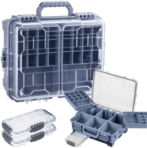 THKFISH Waterproof Tackle Box, Portable Fishing & Tackle Storage Box with Two 3500 Stowaway Boxes and Removable Dividers, Tackle Box, Thicker Floating Airtight Stowaway,Pink/Green/Blue/Grey by THKFISH
