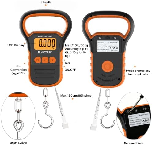 UNIWEIGH Fish Scale,Waterproof Hanging Scale with Lip Gripper,60 in Ruler - Image 3