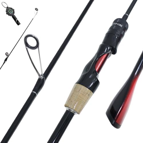 Ultralight Fishing Rod 5’6”-6’6”UL, 2-Piece Spinning & Casting Rod, Carbon Graphite Lightweight Blank, Sensitive Fast Action Trout Rod, Black Fishing Pole with Red Triangle EVA Handle by KingKatch