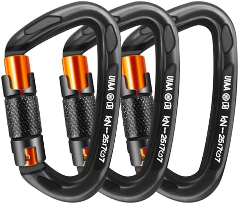 Climbing Carabiner Clips 25kN Auto Locking Carabiner, Professional Heavy Duty Large Locking Carabiner Clips for Rock/Ice Climbing Rappelling Rescue Swing etc, D Shaped, Large Size by AINIKEY