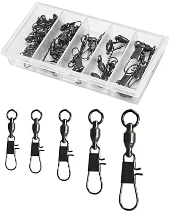 Hlotmeky Fishing Swivels with Interlock Snaps - 40 Pack Ball Bearing Swivels Black Nickel Snap Swivels High Strength Stainless Steel Corrosion Resistant Terminal Tackle for Saltwater Freshwater by Hlotmeky