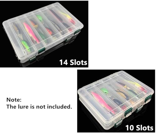 Double-Sided Fishing Lure Hook Tackle Box Visible Hard Plastic Clear Fishing Lure Bait Squid Jig Minnows Hooks Accessory Storage Case Container (Clear-14 Slots) - Image 4