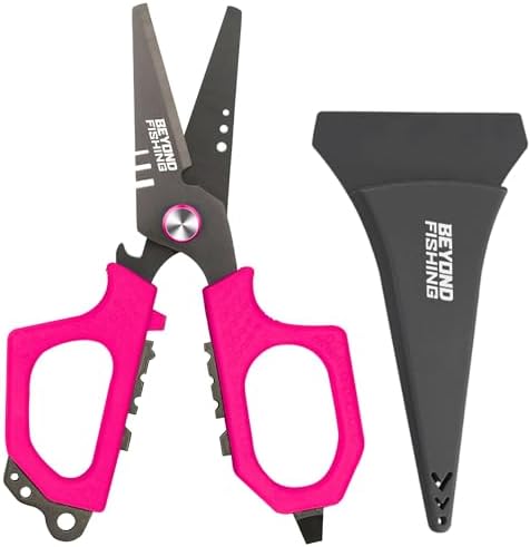 Beyond Fishing 6.5" Pro Fishing Shears Dual Serrated Blades, Fishing Braided Line Scissors with Titanium Coating, Non-Slip Grip & Multifunction Tool, Includes Hard Molded Locking Sheath by BeyondBraid