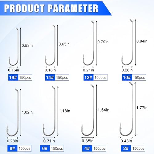 Fly Tying Hooks, 150pcs Streamer Hooks Dry Fly Fishing Hooks 2X Long Eye Down Nymph Fly Hooks Dry Wet Nymph Shrimp & Pupa, Streamer, Caddis, Scud Flies Jig Fishing Hooks - Image 5