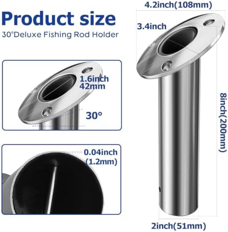 Fishing Rod Holder 2 Pack, 316 Stainless Steel 15/30/90 Degree Rod Holders for Fishing Boat, Flush Mount with Cap, Heavy Duty - Image 3