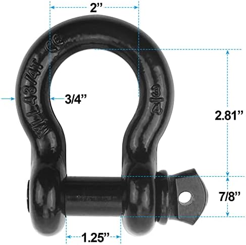 Shackles 3/4"(2 Pack) D-Ring Shackle Rugged 28.5 Ton (57,000 Lbs) Maximum Break Strength Heavy Duty Tow Shackles Perfect Shackle work with Tow Strap, Winch, Off-Road Jeep Truck Vehicle Recovery - Image 2