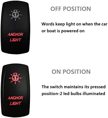 12V 24V RED Backlit Anchor Light Rocker Switch with Wires 5 PIN ON-Off Waterproof Toggle Switch for Boat Marine Yacht Ship IP66 - Image 5