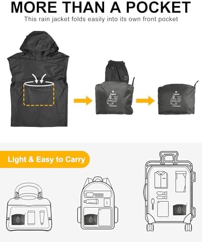 Outdoor Ventures Men's Rain Jacket Waterproof Lightweight Packable Pullover - Image 3