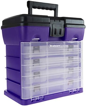 Storage and Tool Box-Durable Organizer Utility Box-4 Drawers with 19 Compartments Each for Hardware, Fish Tackle, Beads, and More by Stalwart (Purple) - Image 6