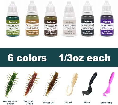 Eupheng Plastisol Colorant Set for Making Soft Plastic Fishing Lures, 6 Colors - Image 5