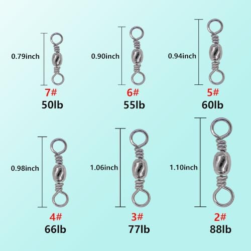 Fishing Barrel Swivels Kit, 300pcs Stainless Steel Rolling Bearing Snap Connector for Saltwater Freshwater Fishing#2#3#4#5#6#7 - Image 5