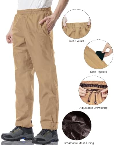 iCreek Men's Rain Pants Waterproof Breathable Lightweight Rain Over Pants - Image 3