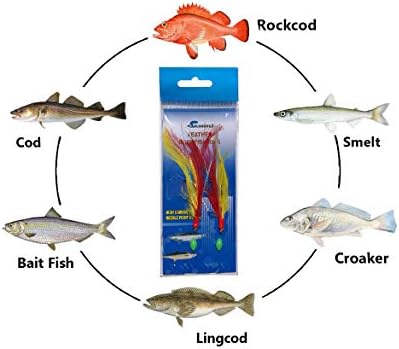 Rock Cod Feather Rigs Hook 3/0, Red Yellow, 10 Pcs - Image 2