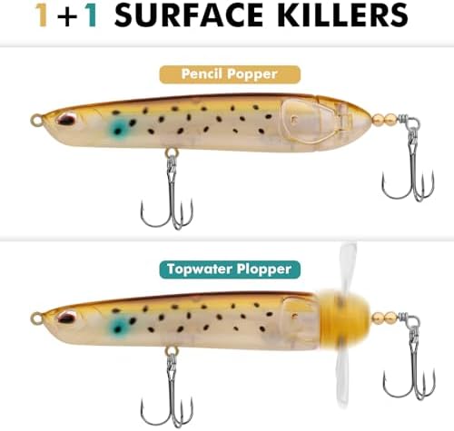 TRUSCEND Top Water Fishing Lures with BKK Hooks, Easy Catch Plopper Lure for Freshwater or Saltwater, Floating Lures for Bass, Pike, Catfish, Surface Wobble PoPobait Bass Baits Fishing Gifts for Men - Image 2