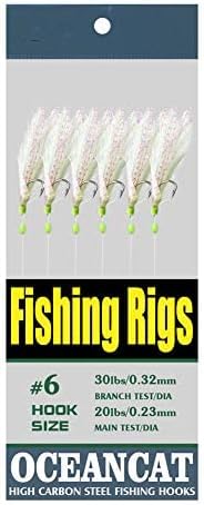 10/20/50/100 Packs 3 Feather & Fish Skin 6 Hooks Saltwater Fishing Rigs with String Hook Lure Bait Tackle Jig by OCEANCAT