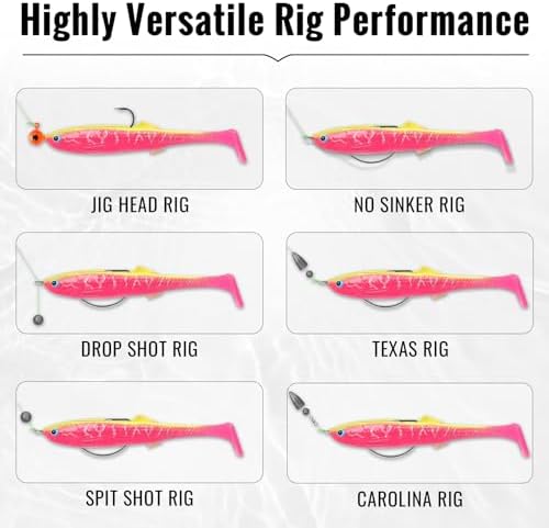 TRUSCEND Shadtale Easy Catch Soft Fishing Lures with BKK Hooks - Trembly Sinking and Vibrating Swim for More Bites, Pre-Rigged Swimbaits for Bass, Trout, Crappie, Walleye, Freshwater Saltwater Fishing - Image 6