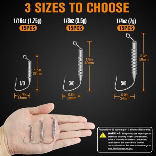 Dovesun 15PCS Hover Rig Jighead Swimbait Jig Heads for Bass Fishing Bass Hooks 1/0 3/0 5/0 Hover Strolling Rig Kit Fishing Jig Heads 1/16OZ 1/8OZ 1/4OZ - Image 5
