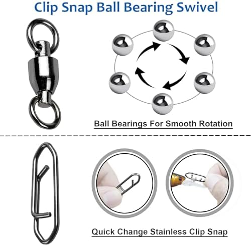 AMYSPORTS High Strength Snap Swivels Stainless Bearing Rolling Fishing Swivel Freshwater Snap Swivels Fishing Clip Steel Black Nickel - Image 3