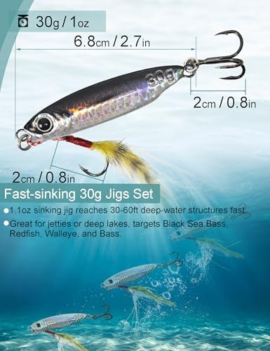 Avlcoaky Metal Fishing Jigs Saltwater Fishing Lure 30g Jigs 1.1oz Vertical Jigging Lure 8 Pack Sinking Fishing Spoon Lure Casting Jig Vertical Jigging Spoon Lures for Bass, Trout, Salmon, Tuna - Image 2