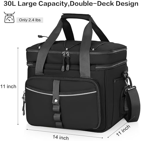 30L Large Fishing Tackle Bag, Waterproof, Double Deck, Black - Image 2