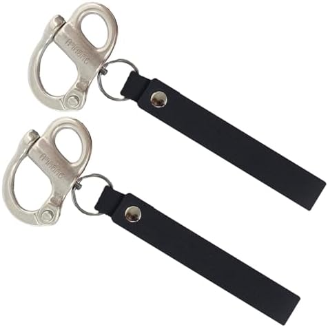 SCBA Mask Quick Release Shackle with Leather Handle for Firefighter, Marine Grade 316 Stainless Steel Fixed Snap Shackle Lanyard by OUBULU