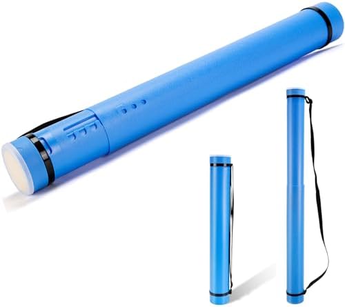 DEWEL Document Tube,Plastic Expanding Poster/Art/Document Storage Tube 24.5 to 40 inches Adjustable with Carrying Strap Waterproof and Light-Resistance Telescoping Carrying Case (Blue-Large Size) by DEWEL