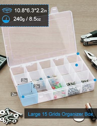 Hlotmeky Plastic Organizer Box with Dividers Bead Organizer 15 Large Grids Tackle box Organizer Clear Snackle Box Container - Image 2