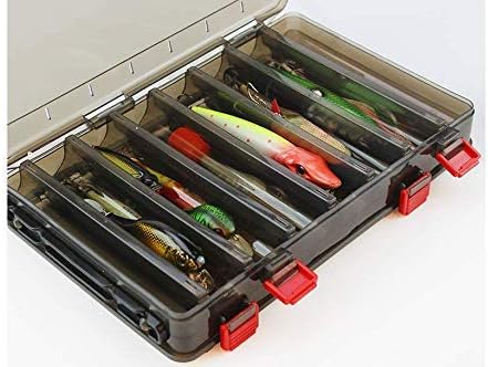 Double-Sided Fishing Lure Hook Tackle Box Visible Hard Plastic Clear Fishing Lure Bait Squid Jig Minnows Hooks Accessory Storage Case Container (Brown 14 Slots) - Image 5