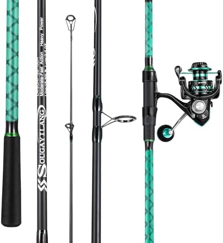 Sougayilang Surf Fishing Rod and Reel Combo, 9-15 ft 3-Piece Surf Rod with 4000-6000 Spinning Reel, Carbon Fiber Saltwater Fishing Combo for Beach Bank and Pier Fishing by Sougayilang