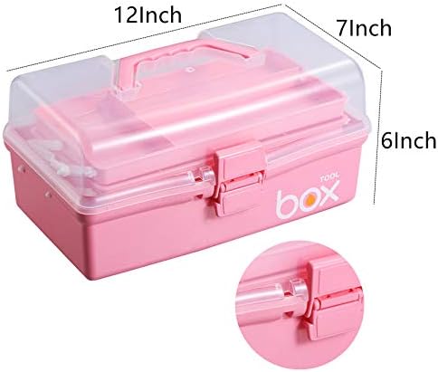 Kinsorcai 2PCS 12'' Three-Layer Clear Plastic Storage Box/Tool Box, Multipurpose Organizer and Portable Handled Storage Case for Art Craft and Cosmetic (Pink) - Image 2