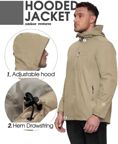 Outdoor Ventures Men's Packable Rain Jacket Waterproof Lightweight Raincoat - Image 4
