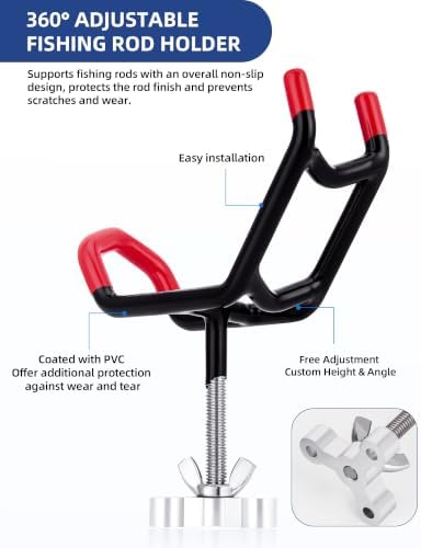 Dual-Angle Boat Fishing Rod Holder Rest, 4 Pack, 5° & 25° V-Shape Rod Cradle with Anti-Slip Rubber Tips, 3/8”-16 Thread Mount - Image 5