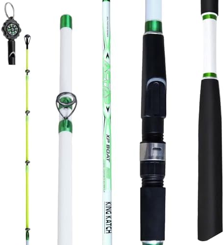 Medium Heavy Spinning Fishing Rod, 7' & 7'6" Carbon Graphite & Fiberglass Composite Rod, EVA Split Grip, Boat Rod for Bass, Trout, Catfish, Walleye, Saltwater & Freshwater Fishing by KingKatch