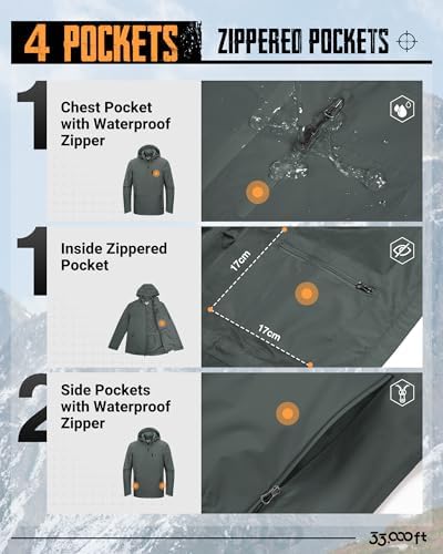 33,000ft Men's Packable Rain Jacket Waterproof Raincoat with Hood - Image 4