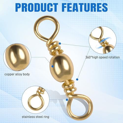 SILANON Barrel Swivels Fishing Tackle,60/120pcs Rolling Ball Fishing Swivels Connector Stainless Brass Solid Rings High Strength Saltwater Fishing Swivels Accessories - Image 2